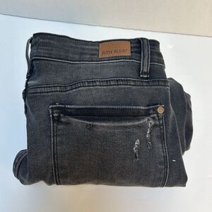 Judy‎ Blue Black Skinny Fit Capri Jeans Distressed Hem Size 11/30 Style #82270